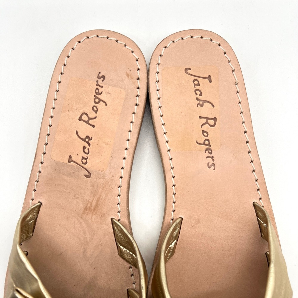 JACK ROGERS Brightly Bow Sandal Womens 8.5 Gold Nappa Leather Slip On Slide Flat - Picture 7 of 13